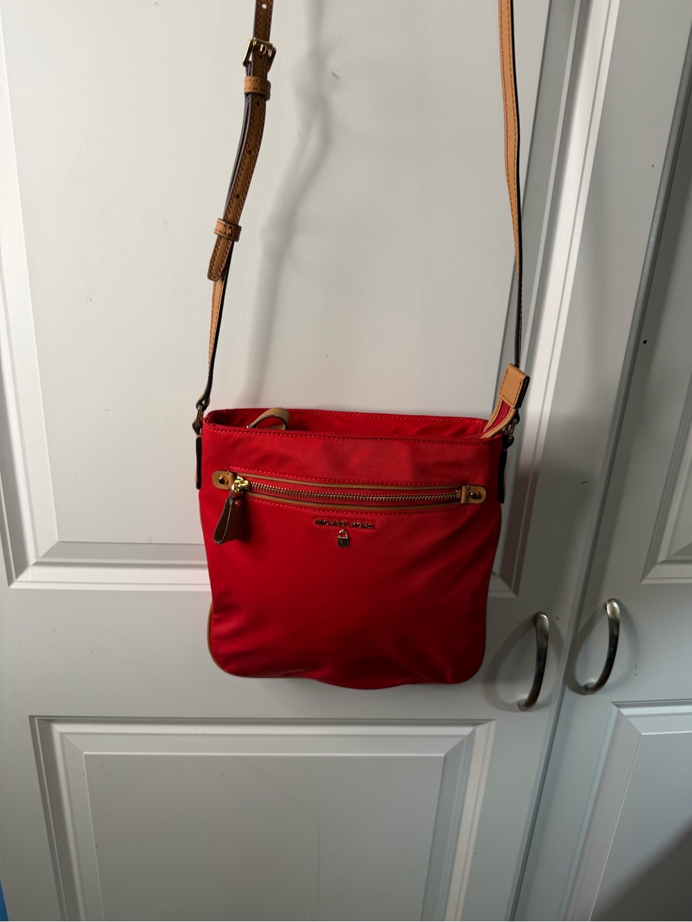 Michael Kors Red Crossbody with Tan Adjustable Strap